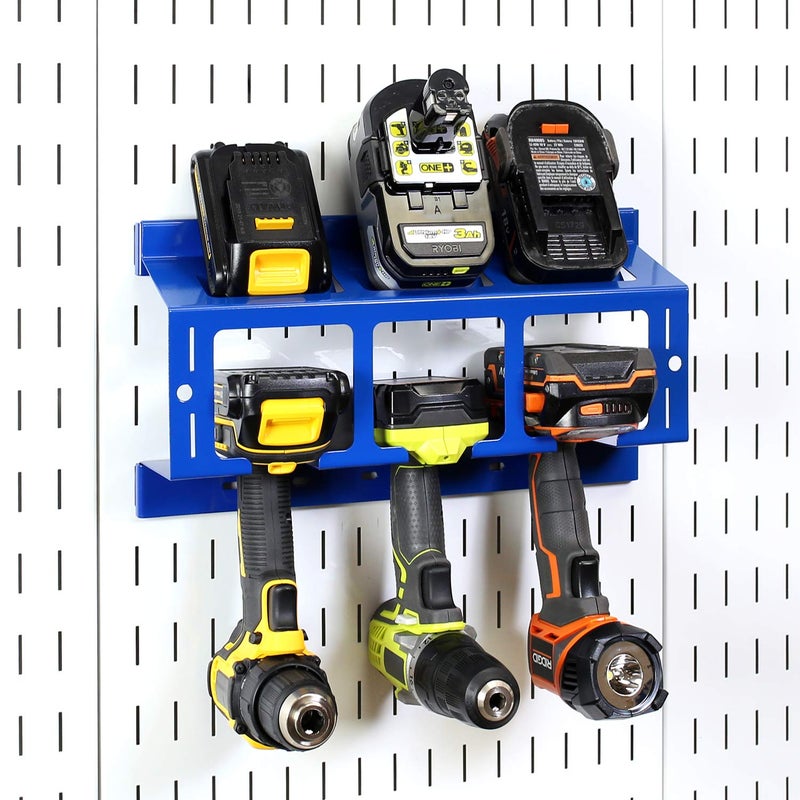 Wall Control Drill Holder Power Tool Storage Rack - Compact Impact Drill Battery Power Tool Pegboard Organizer Pegboard (Blue) - Image 3
